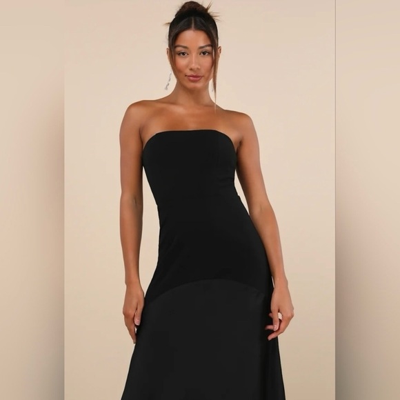 NWT - Lulus Compelling Elaris Mixed Media Black Strapless A-Line Maxi Dress - Picture 3 of 9